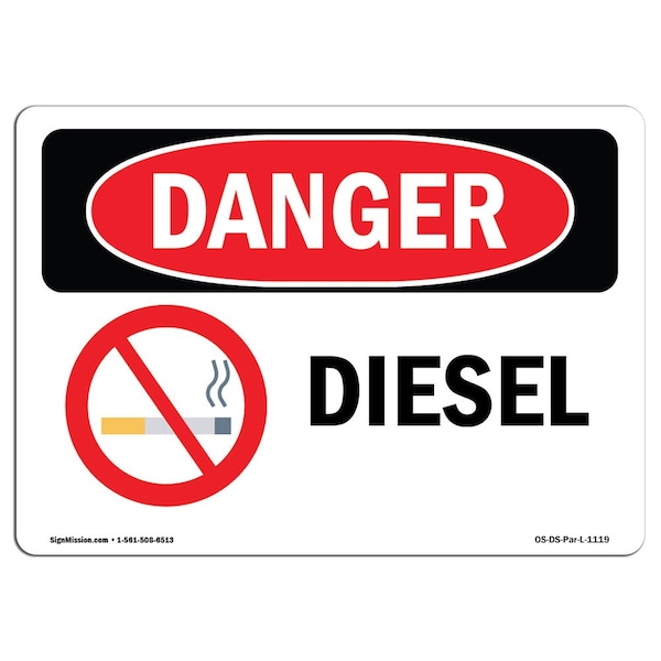 Safety Sign, OSHA Danger, 3.5" Height, 5" Width, Diesel, Landscape, DS-D-35-L-1119-10PK